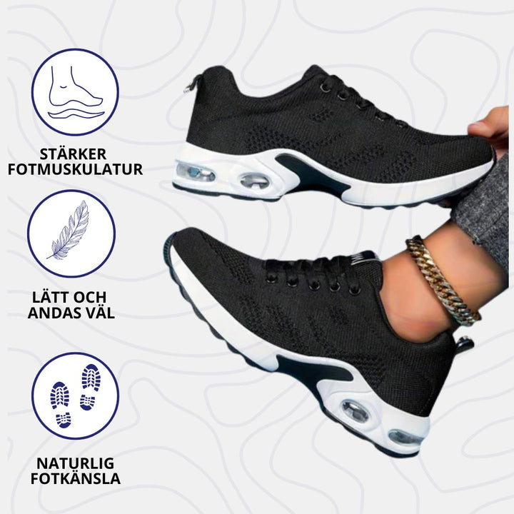 Stötdämpande damsneakers. Snygga lätta fritidsskor i vitt med ventilerande ovandel, perfekt för långa promenader.