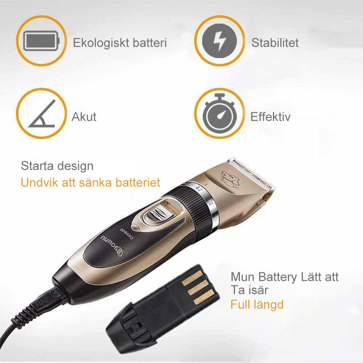 "Laddningsbar djurtrimmer med låg bullerupplevelse, elegant design, keramiskt blad, justerbar längdknapp, komplett grooming-k