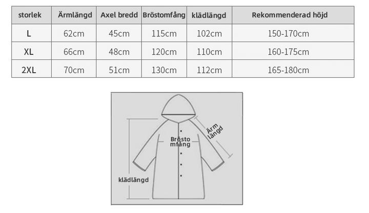 "Lång vattentät regnrock med huva för kvinnor i lila, elegant design, framifrån, polyester och TPU-material."