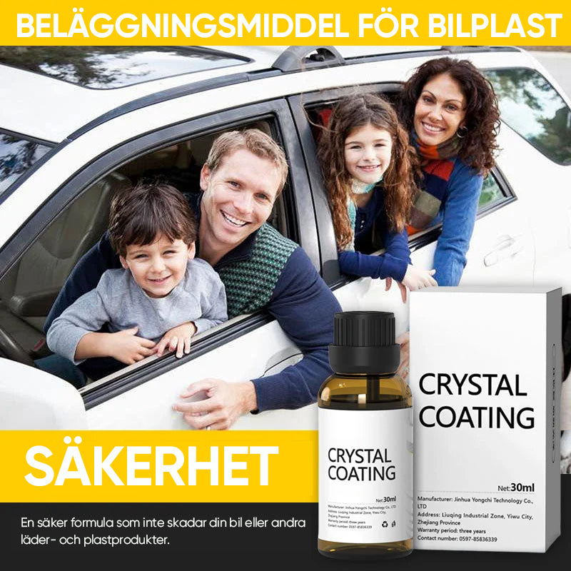 "Långverkande plastytmedel för bilskydd, blå flaska på reflekterande yta, 30ml. För interiör och exteriör användning."