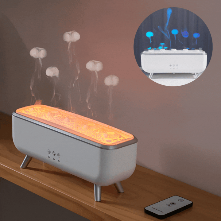 LED aromadiffuser & luftrenare med färgskiftande ljus och timer för avkopplande hemmiljö.