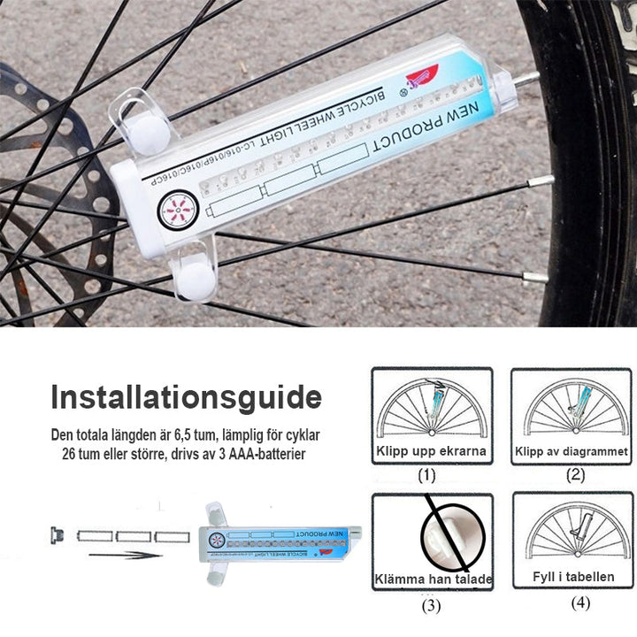 "LED-cykelljus 3D, elegant och säkert, cool ljuseffekt i mörker, enkel montering, vattentät, automatiskt på/av."