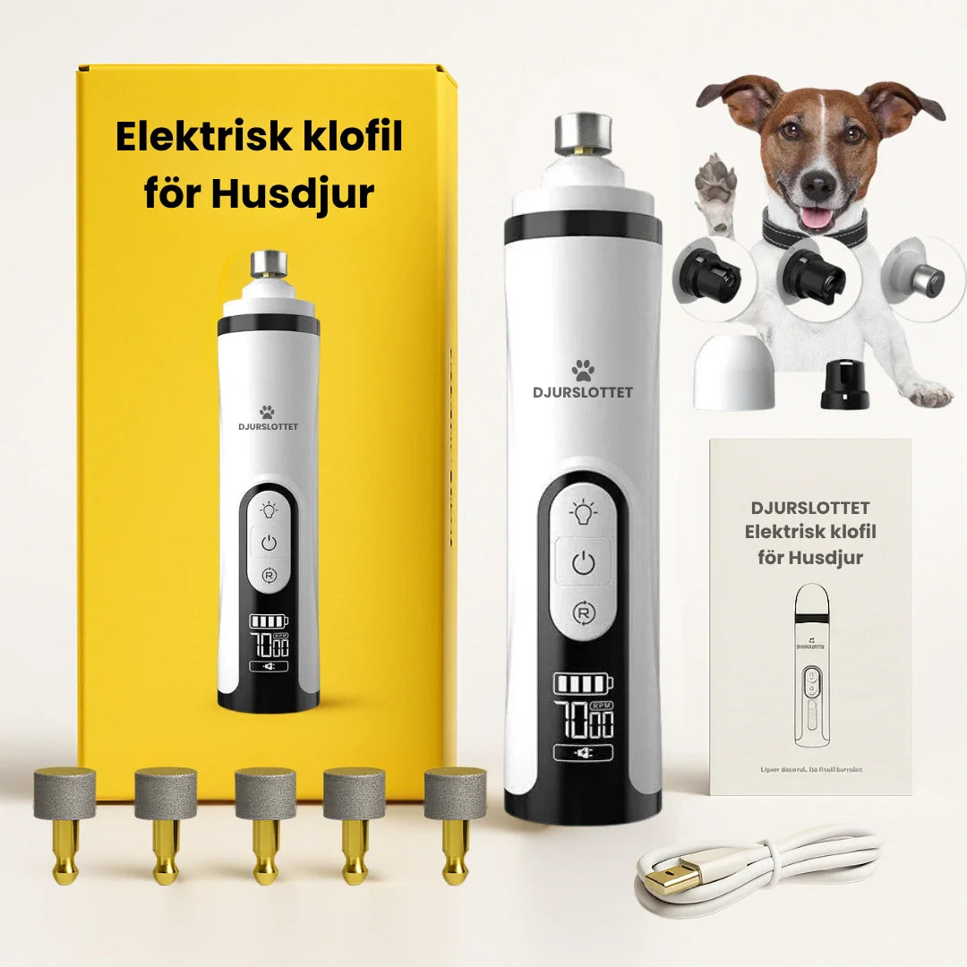 Effektiv LED kloslip för hund & katt. Ger professionell, tyst & skonsam tassvård. Uppladdningsbar för hemmet.