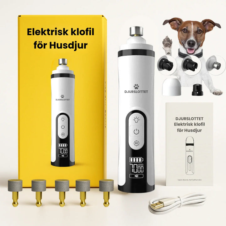 Effektiv LED kloslip för hund & katt. Ger professionell, tyst & skonsam tassvård. Uppladdningsbar för hemmet.
