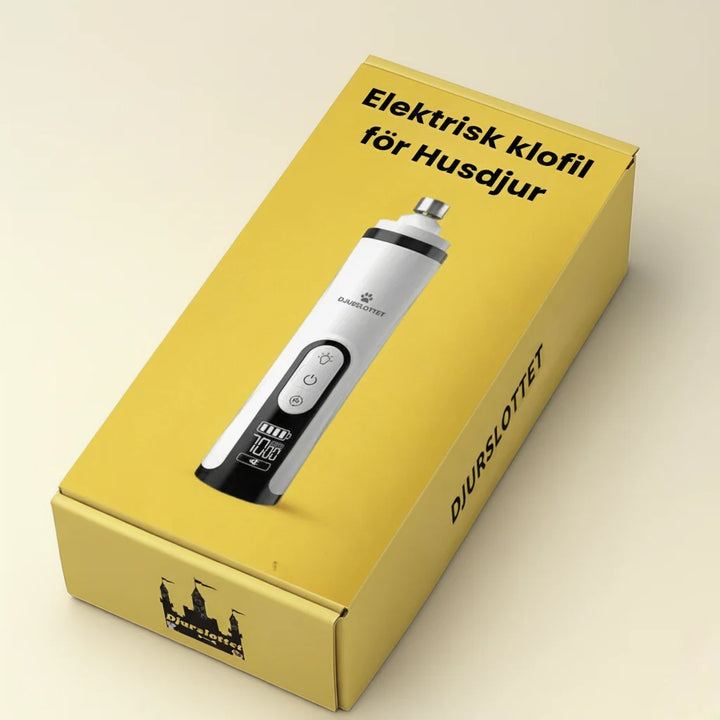 Modern LED elektrisk kloslip för husdjur. Tyst, säker & uppladdningsbar för skonsam klotrimning av hundar/katter.