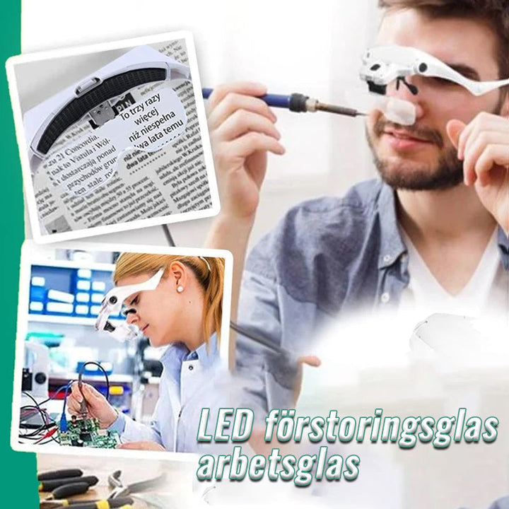 "LED-förstoringsglas för arbete med fem justerbara linser och starka LED-lampor, idealiskt för precisionsuppgifter."