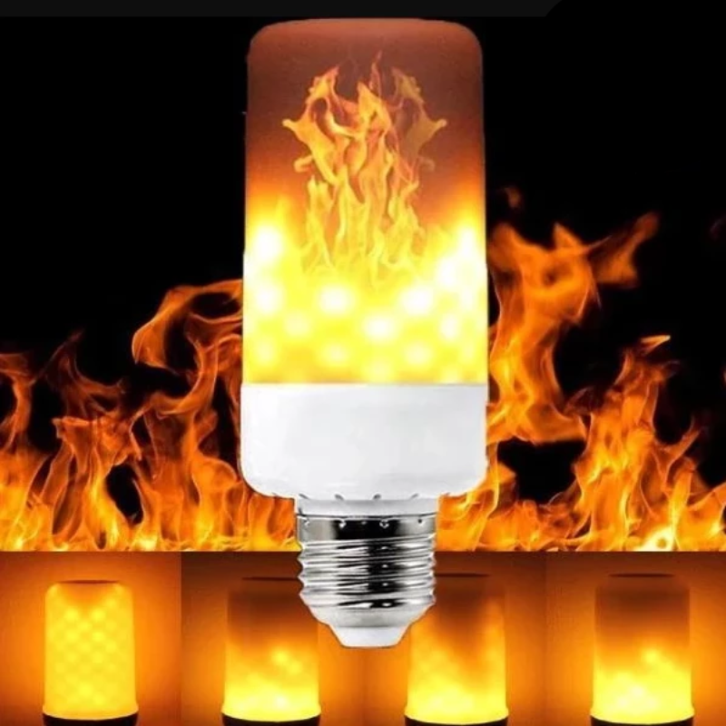 "LED gravitationseffekt eldljus med orange flamma, skapar atmosfär med realistisk rörlig låga, justerbar i tre lägen."