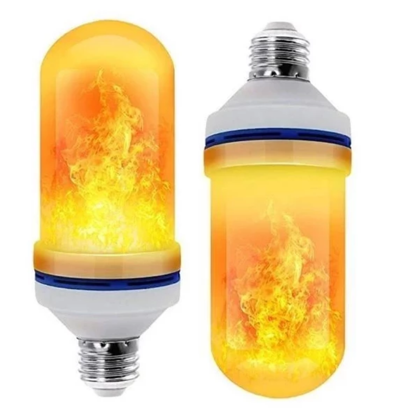 "LED gravitationseffekt eldljus med orange flamma, skapar atmosfär med realistisk rörlig låga, justerbar i tre lägen."