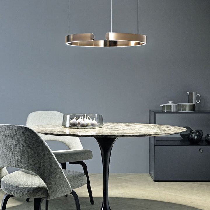 Dimbar LED-hänglampa med dubbla ringar, modern vardagsrumslampa och matsalslampa i elegant design.