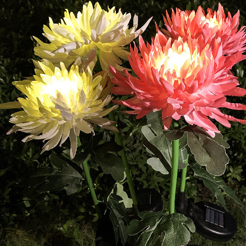 "LED krysantemum soldriven lampa, färgskiftande blomdesign, skapar magisk atmosfär, vattentät IP55 för utomhusbruk."