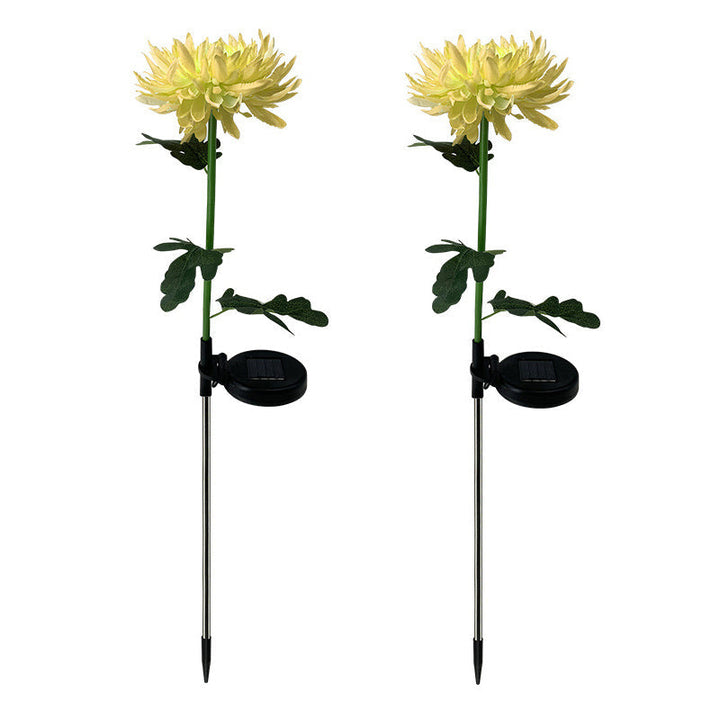 "LED krysantemum soldriven lampa, färgskiftande blomdesign, skapar magisk atmosfär, vattentät IP55 för utomhusbruk."