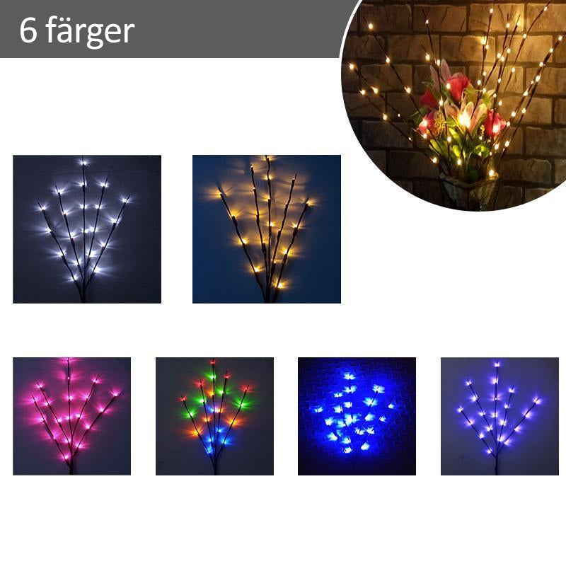 "LED kvistljus med varmvit glöd, naturlig design, 5-10 kvistar, 20-40 LED-lampor, elegant och stämningsfull belysning"