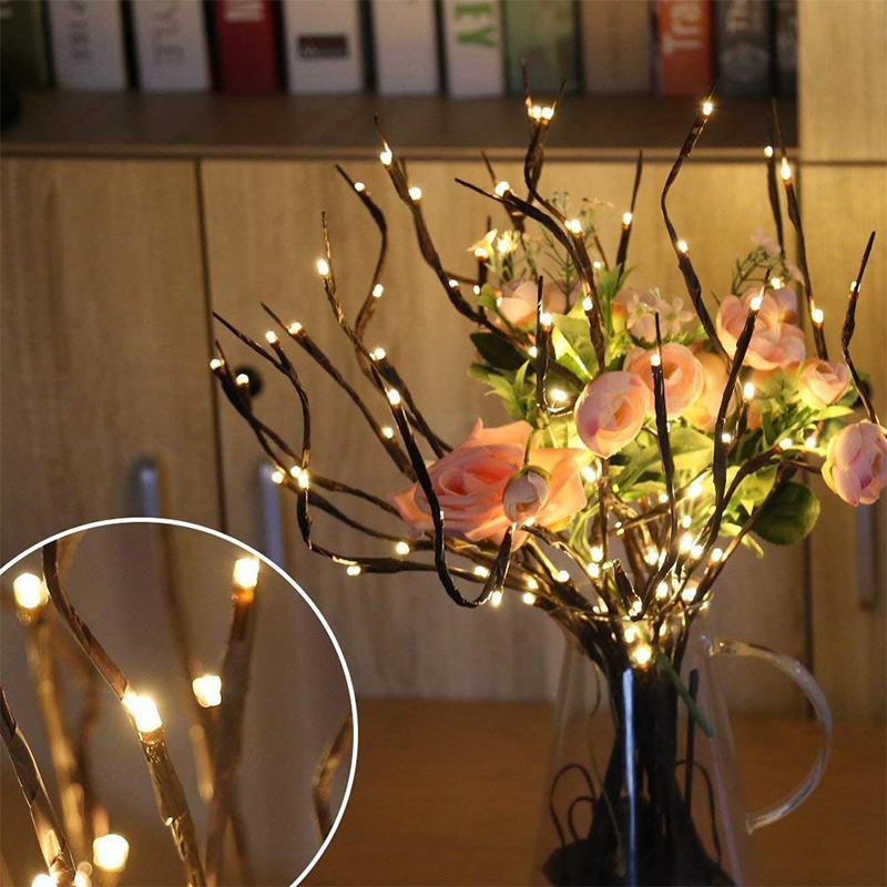 "LED kvistljus med varmvit glöd, naturlig design, 5-10 kvistar, 20-40 LED-lampor, elegant och stämningsfull belysning"