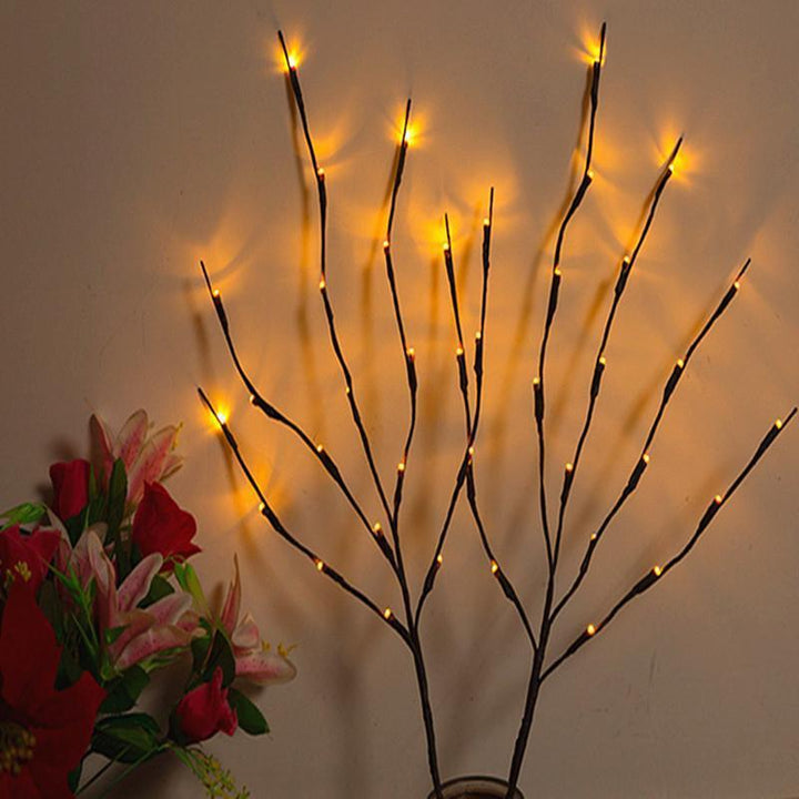 "LED kvistljus med varmvit glöd, naturlig design, 5-10 kvistar, 20-40 LED-lampor, elegant och stämningsfull belysning"