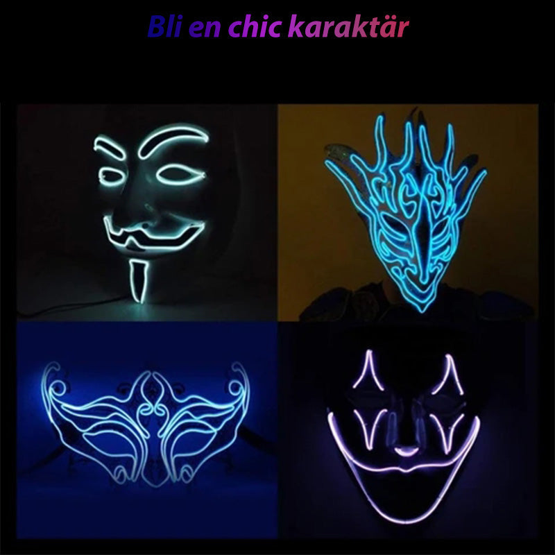 "LED-ljus Stickman Kit för fester, visar lysande linjer i olika färger på kläder. Perfekt för uppträdanden."