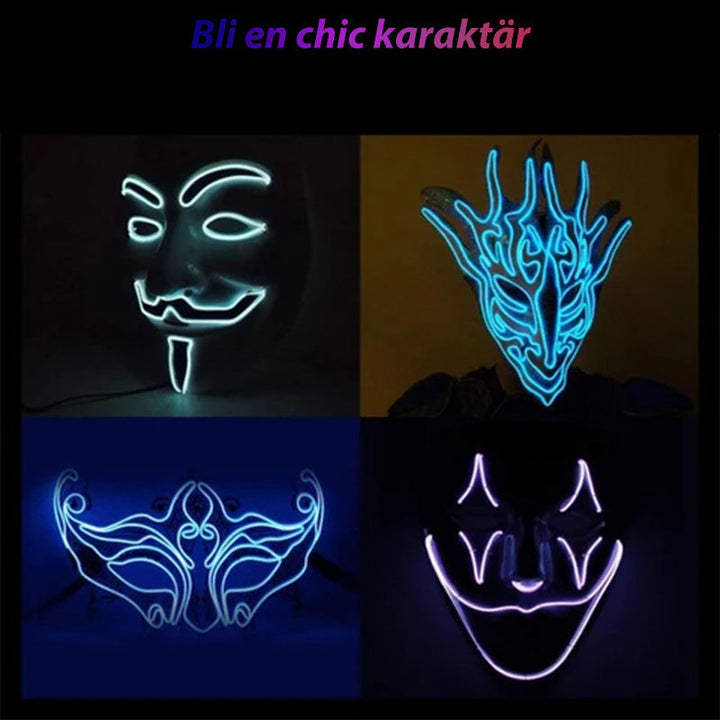 "LED-ljus Stickman Kit för fester, visar lysande linjer i olika färger på kläder. Perfekt för uppträdanden."