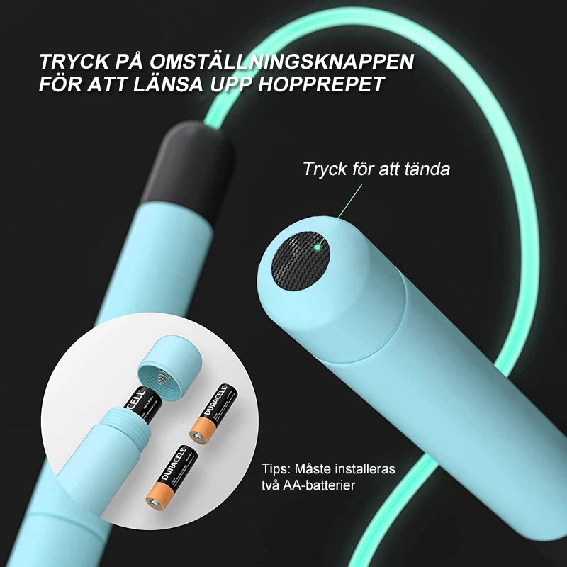 "LED-lysande hopprep med färgglada ljus och ergonomiska handtag, justerbar längd för både barn och vuxna"