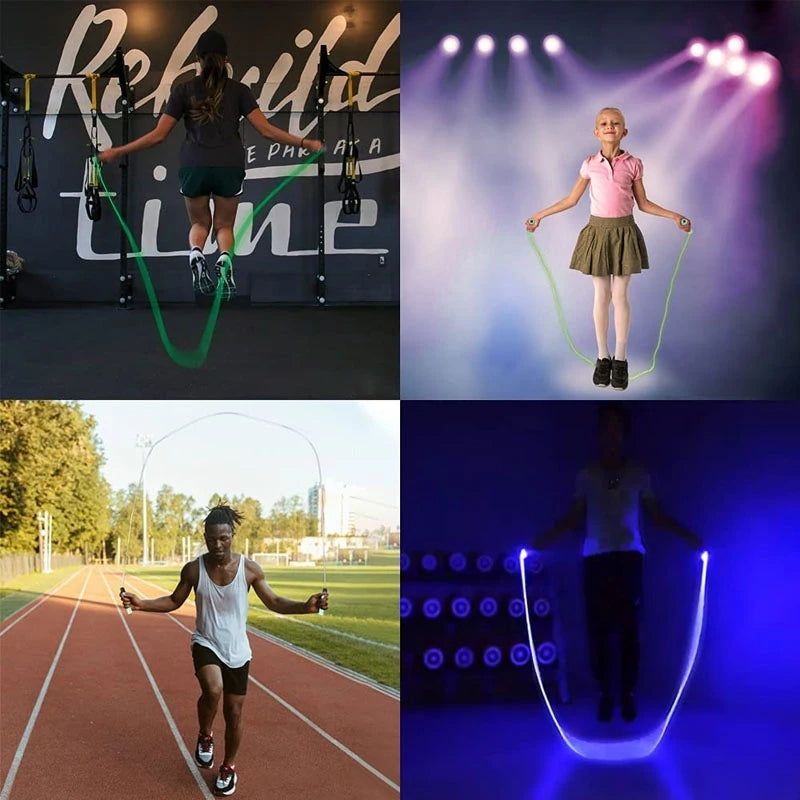 "LED-lysande hopprep med färgglada ljus och ergonomiska handtag, justerbar längd för både barn och vuxna"