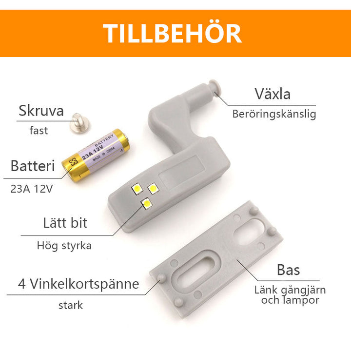 "LED-sensorlampor i hållbart ABS för skåp, vita lysdioder för ljusstark och modern belysning i hemmet och kontoret."