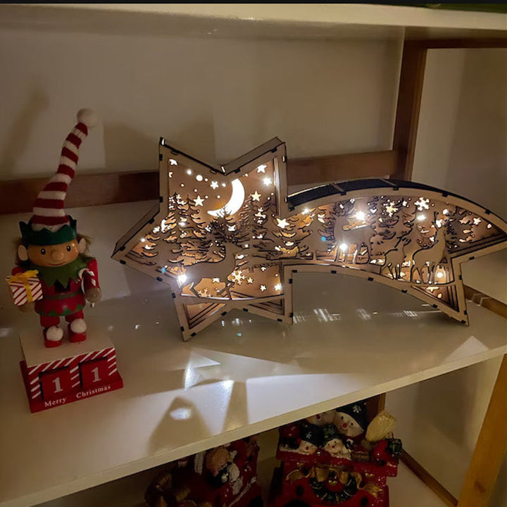 "LED Trästjärneljus för juldekoration med varm belysning, konstnärlig design i trä, perfekt för hemmets inredning"