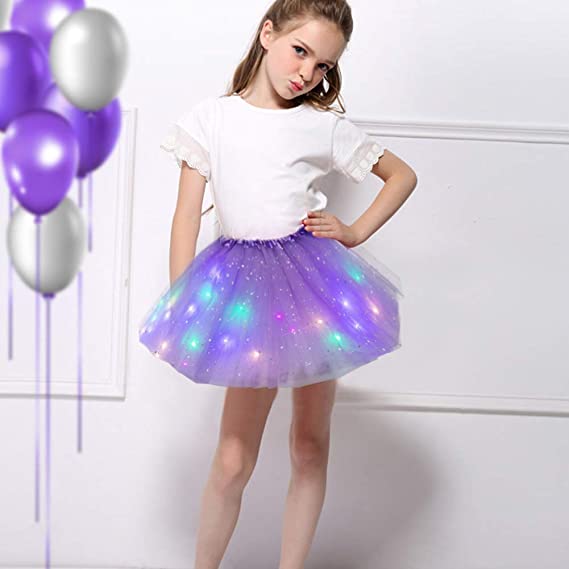 "LED upplyst tutu kjol för flickor, glittrar i mörkret med fantastiska ljuseffekter, perfekt för fester och maskerader."