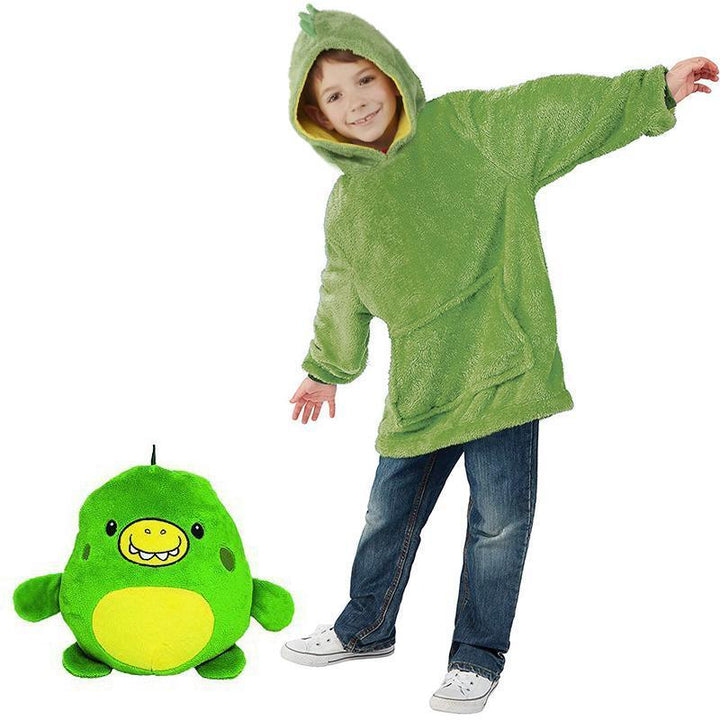 "Lekfull barnfleece hoodie och gosedjur i ett, mjukt pastellfärgat tyg för inomhus- och utomhusäventyr."
