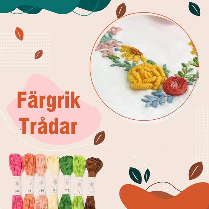"Leksak DIY broderi set med levande färger, färgglada trådar och mönster för personlig prägel på kläder och accessoarer."