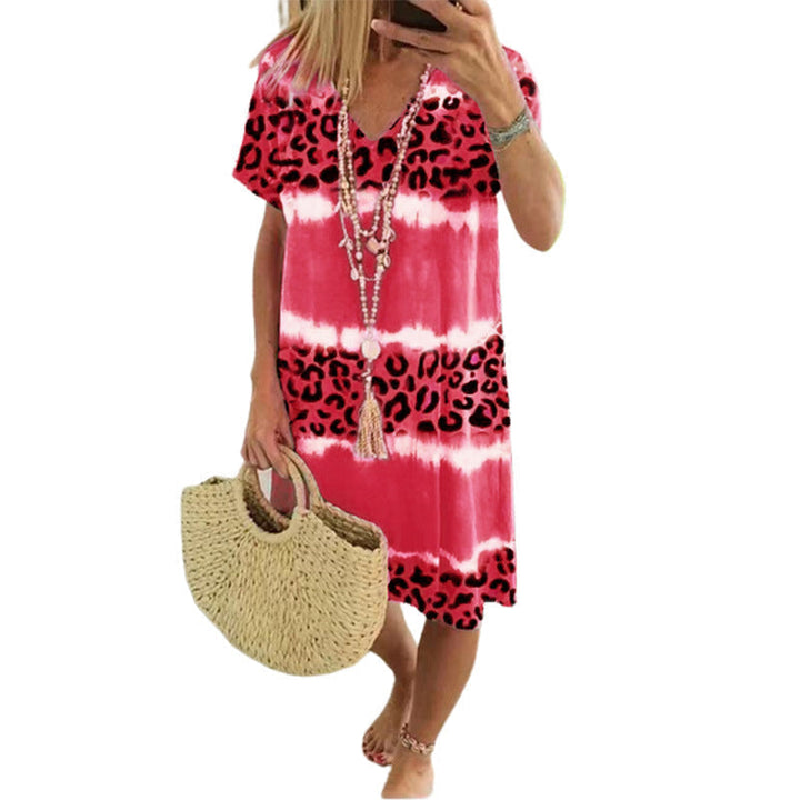 "Leopardmönstrad klänning för kvinnor, sexig avslappnad midi-stil, brun och svart design"