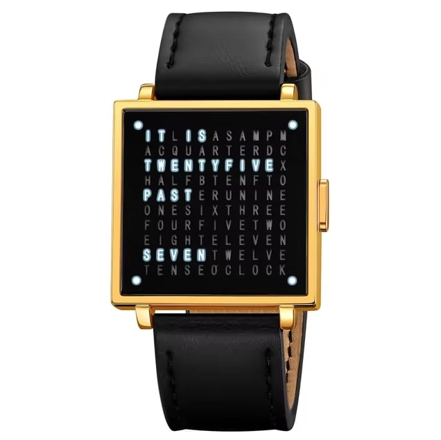 Snygg LexoTime unisex textklocka från sidan. Visar den slimmade designen av armbandsuret.