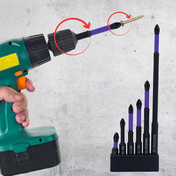 "Lila halkfria skruvmejselbitar i hållbart S2-stål, designade för grepp och precision i DIY-projekt."