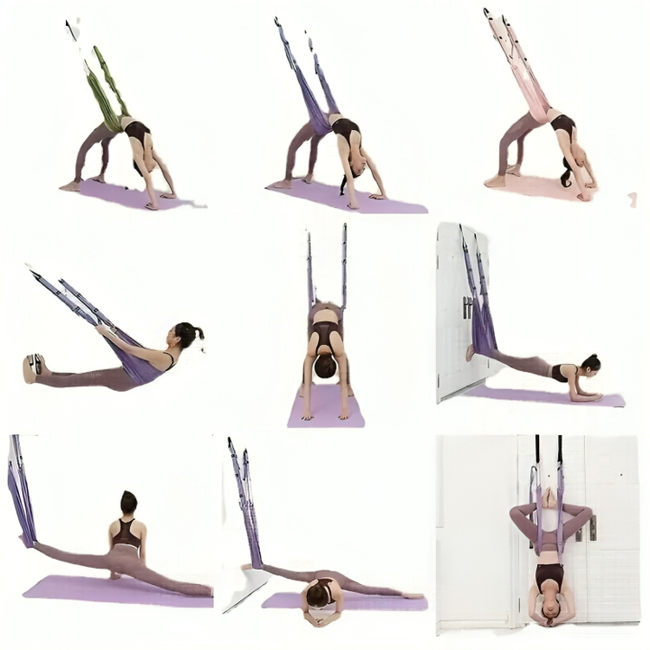 Grönt luftsegel för fitness & kroppsviktsträning. Maximera din flexibilitet, stretch och yogapositioner hemma.