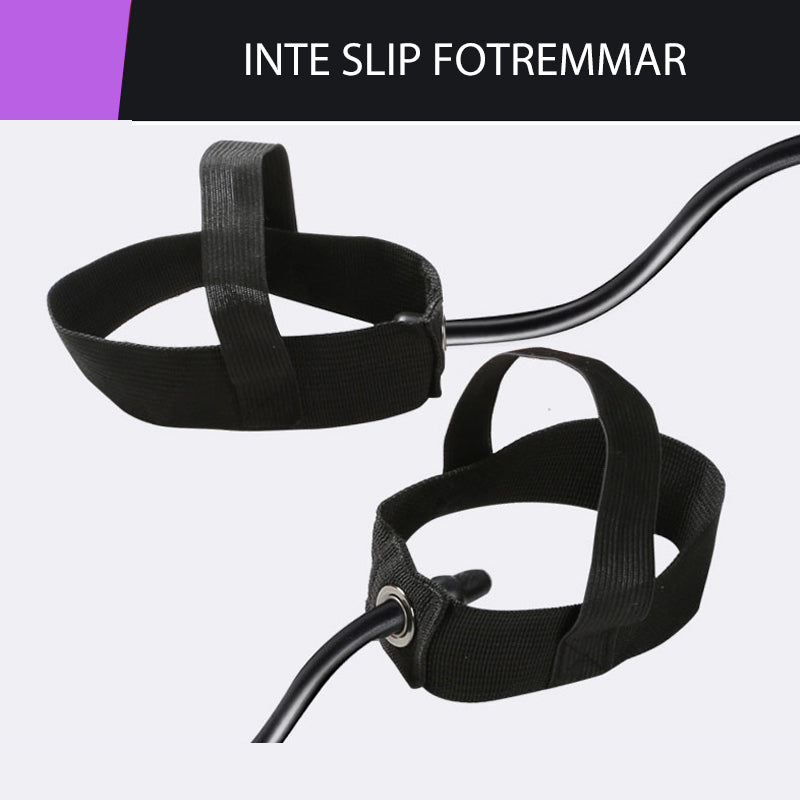 "Lila Pilates träningsband för hemmabruk med motstånd, tvådelad stång, elastiska band, perfekt för varierad workout."