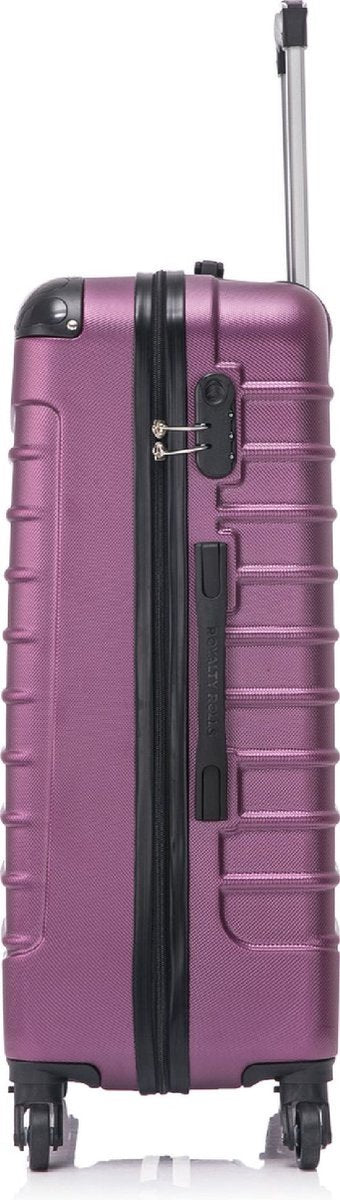 Flexibelt lila resväskeset med robust material och spinnerhjul, för krävande bagagehantering.
