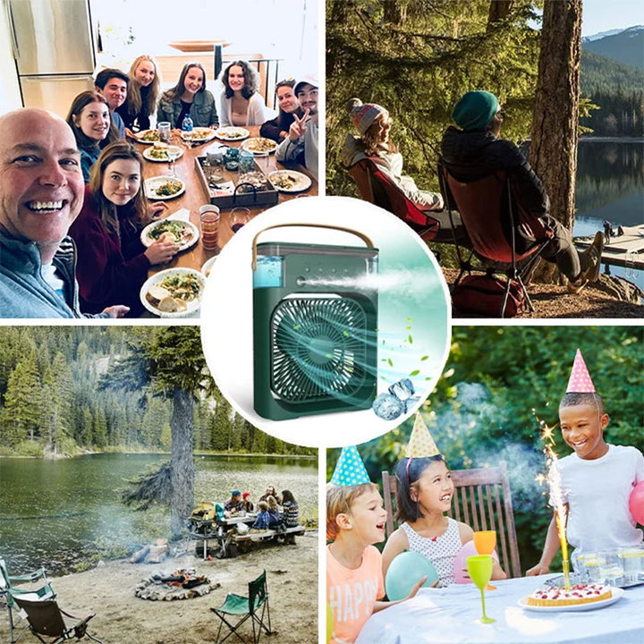 Liten, portabel 3 i 1 luftkylare med justerbar vindhastighet och 7 färger, perfekt för personlig klimatkontroll hemma eller p