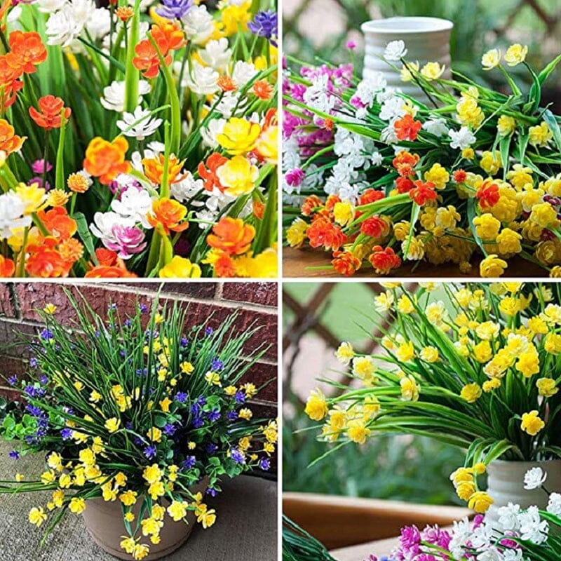 "Livfulla utomhus konstgjorda blommor med naturligt utseende i livliga färger, perfekt för enkel och elegant dekoration."