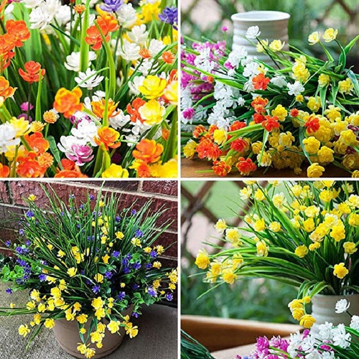 "Livfulla utomhus konstgjorda blommor med naturligt utseende i livliga färger, perfekt för enkel och elegant dekoration."