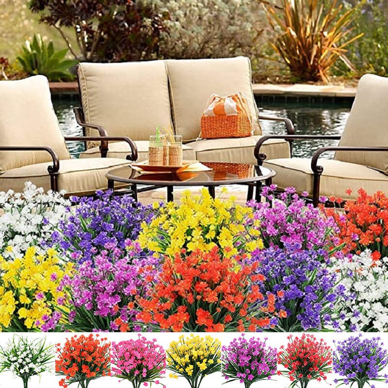 "Livfulla utomhus konstgjorda blommor med naturligt utseende i livliga färger, perfekt för enkel och elegant dekoration."