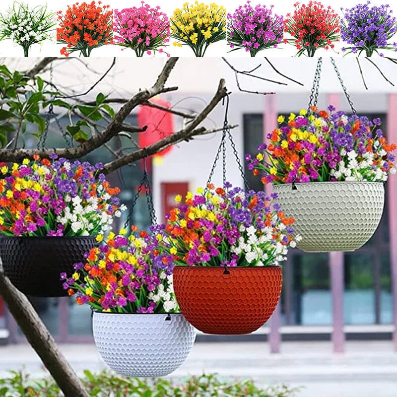 "Livfulla utomhus konstgjorda blommor med naturligt utseende i livliga färger, perfekt för enkel och elegant dekoration."