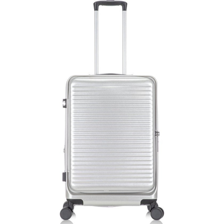 Silver resväskset för affärsresa med hårt skal, laptopfack & TSA-lås.
