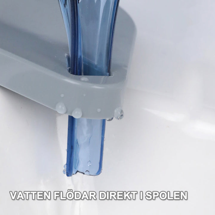 "Lövformad återvinningsbar tvålkopp i blått med smart dränering och sugpropp för stabil installation i badrum."