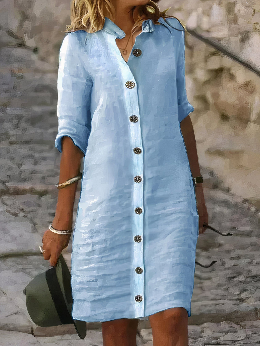 Elegant damskjortklänning för sommar. Mångsidig midi-klänning som passar både casual & finare tillfällen.