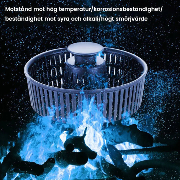 Luktsäkert köksfilter i rostfritt stål, silverfärgat, med fint nät och avtagbar korg, hållbart och lätt att rengöra.