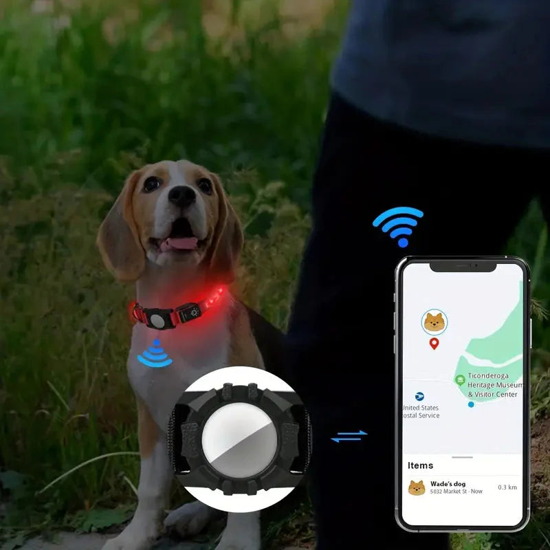 Uppladdningsbart LED-halsband för hund, skyddar din spårsändare och ökar synligheten markant.