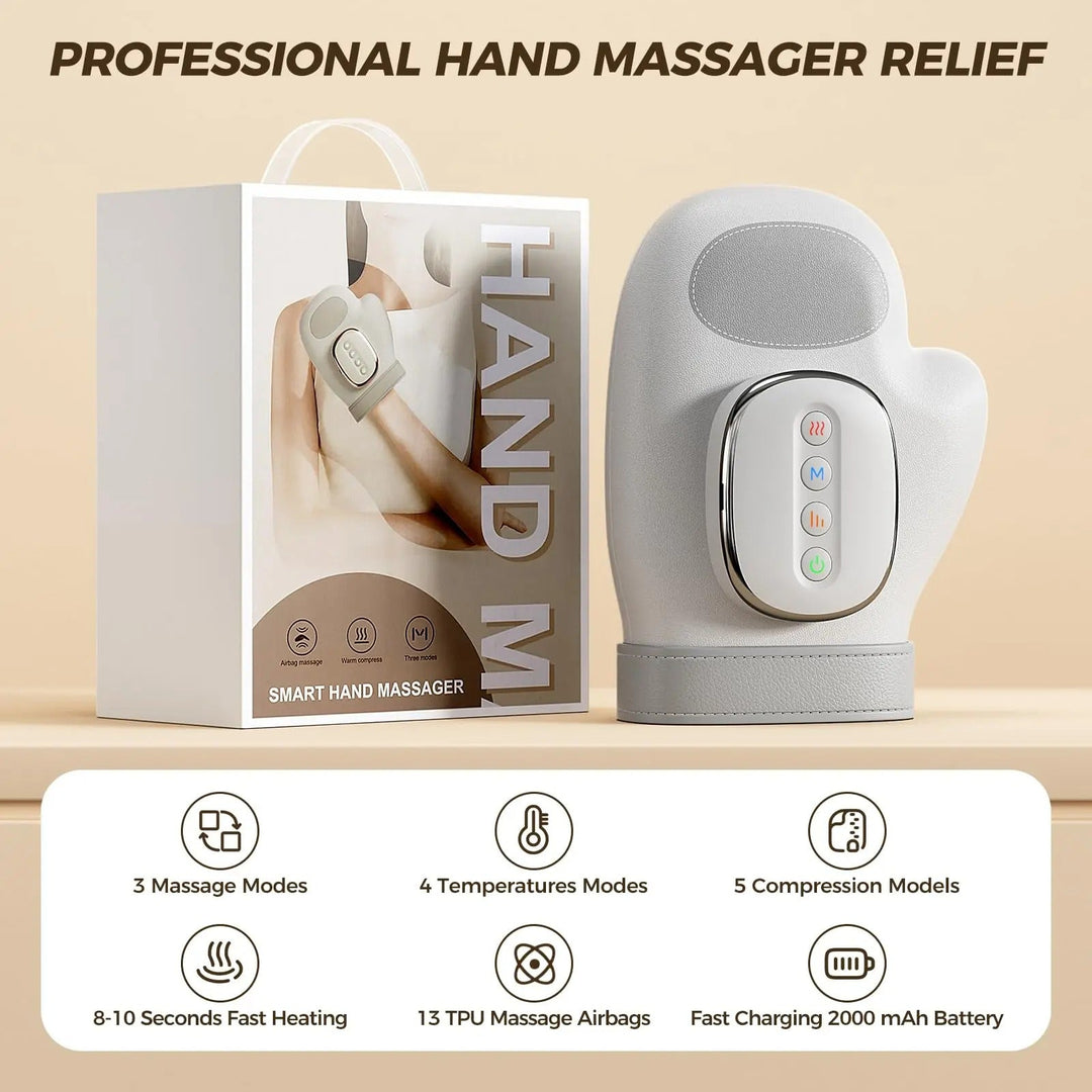 Elegant massageapparat för händer, erbjuder värme & luftkompression. Perfekt present för hälsa & wellness.