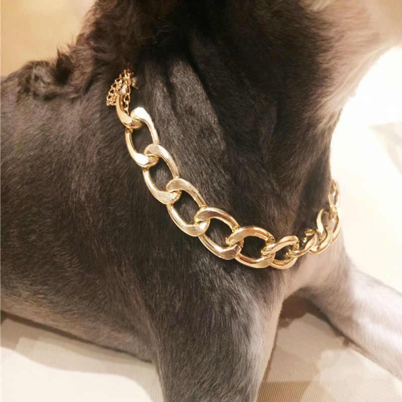 "Lyxigt guldpläterat hundhalsband med hip-hop stil, glänsande finish, tre storlekar, modeaccessoar för husdjur."