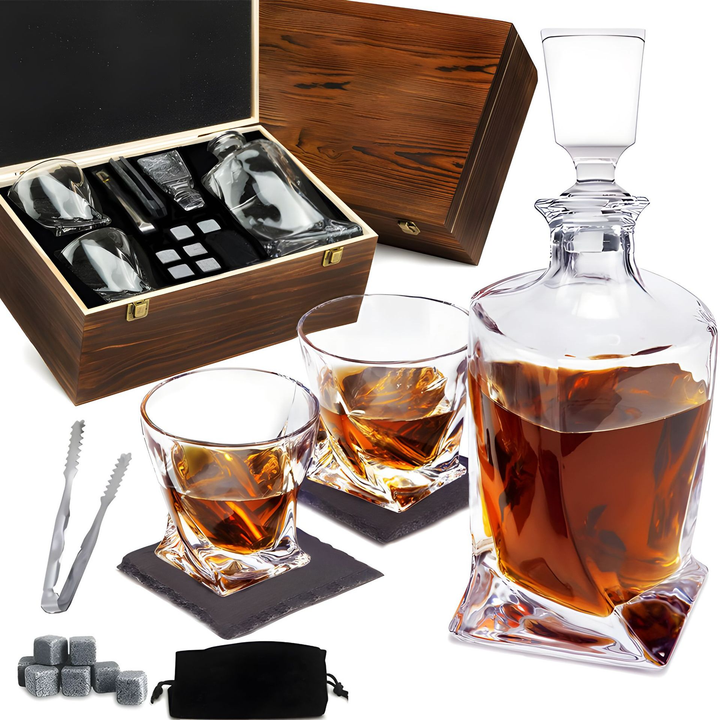 Lyxigt kristallkaraff- och glasset för whisky. Inkluderar karaff och glas för en elegant dryckesupplevelse.