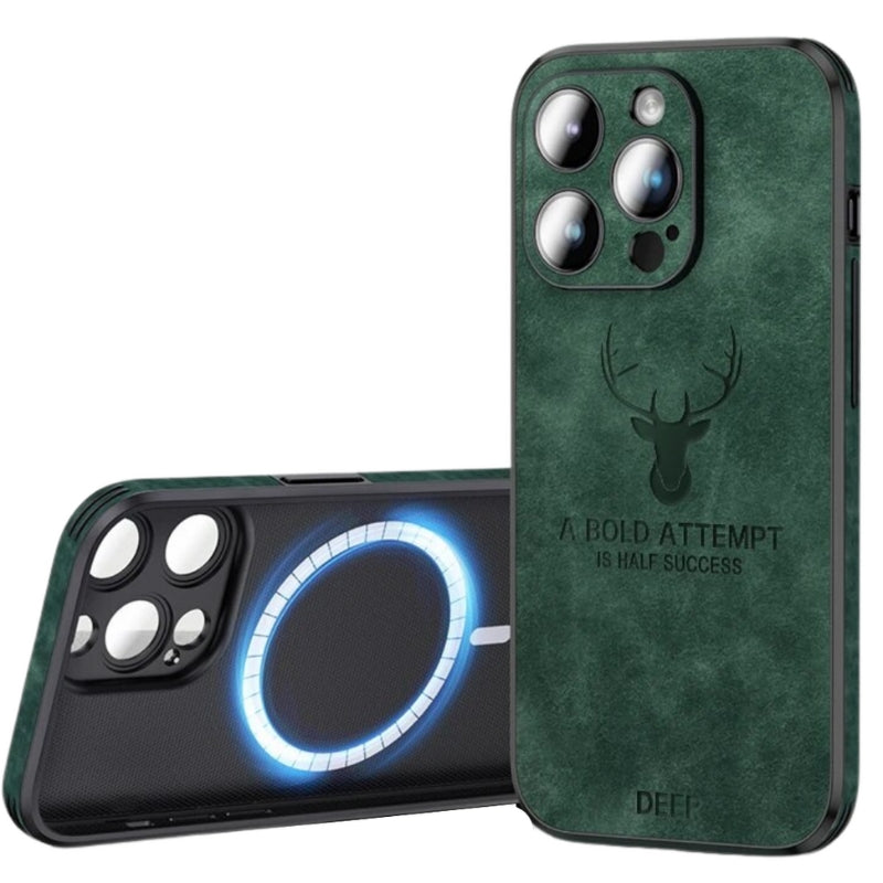 Lyxigt mocka iPhone-fodral med kameralinsskydd för premium skydd.
