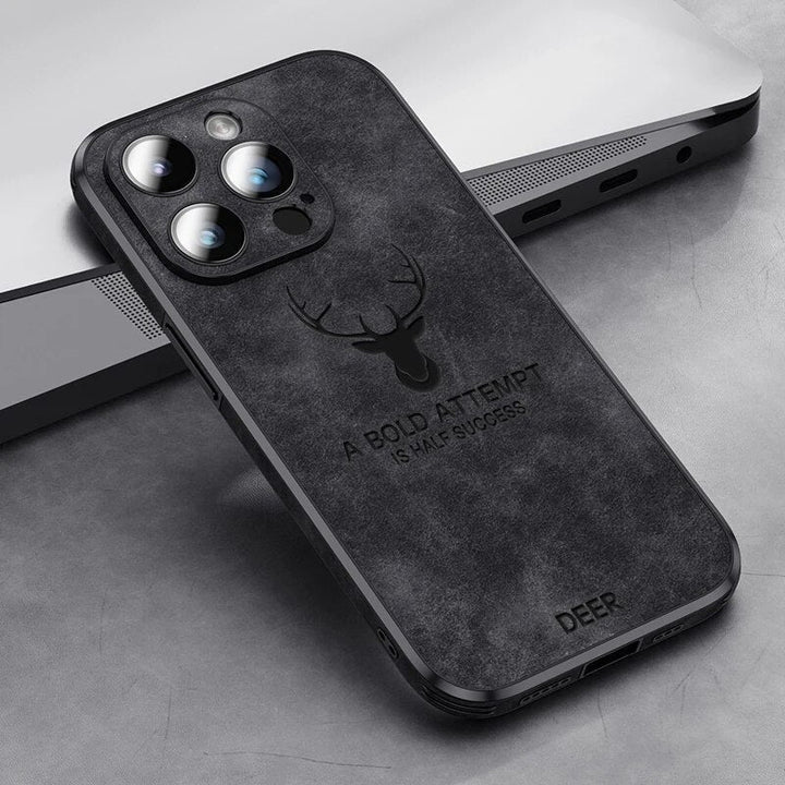 Lyxigt iPhone-fodral i mocka, maximerat skydd med kameralinsskydd.