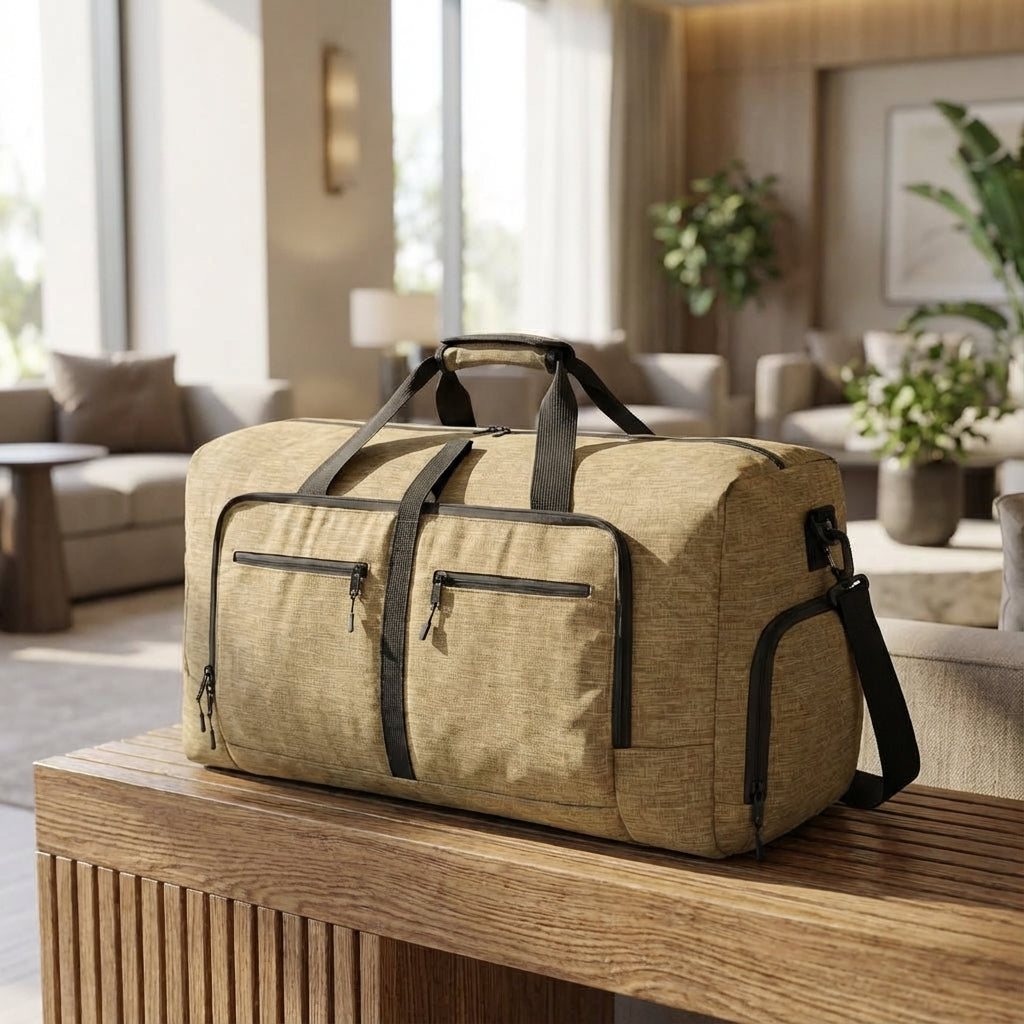 Mångsidig hopfällbar reseväska för smart packning, perfekt för weekendresor & äventyr. Lätt & rymlig duffelväska.