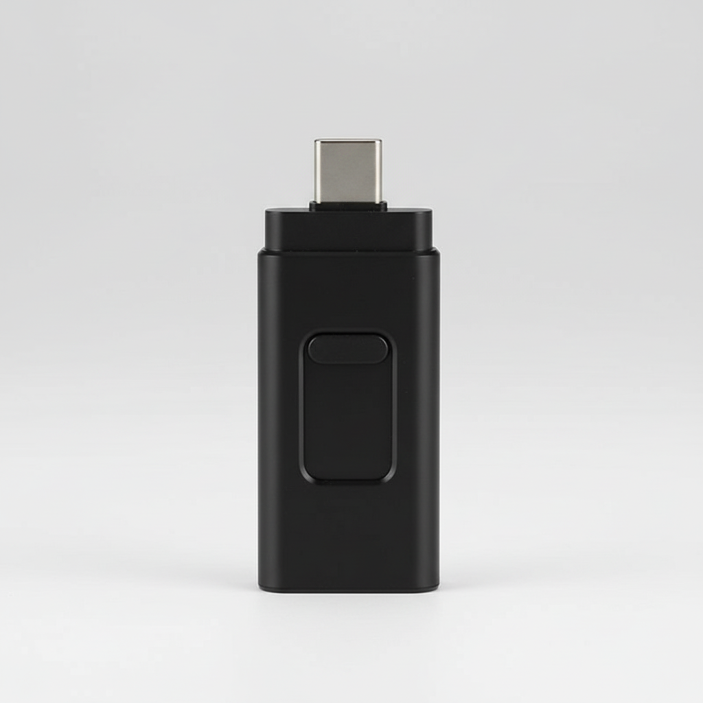 En person ansluter ett 4-i-1 USB-minne till en smartphone för snabb och enkel dataöverföring.